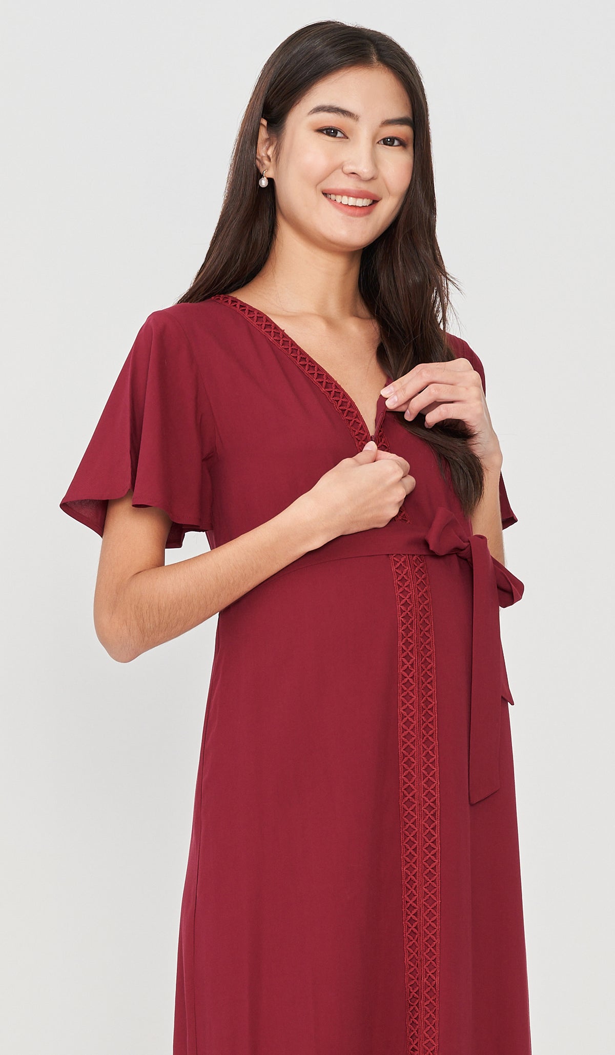 CAROLLE CROCHET TRIM NURSING DRESS RED