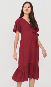 CAROLLE CROCHET TRIM NURSING DRESS RED