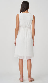 CORA SWISS DOT NURSING MIDI DRESS WHITE