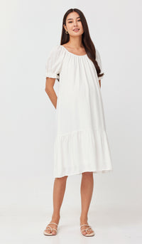 DAVINA ELASTIC NECKLINE DRESS WHITE