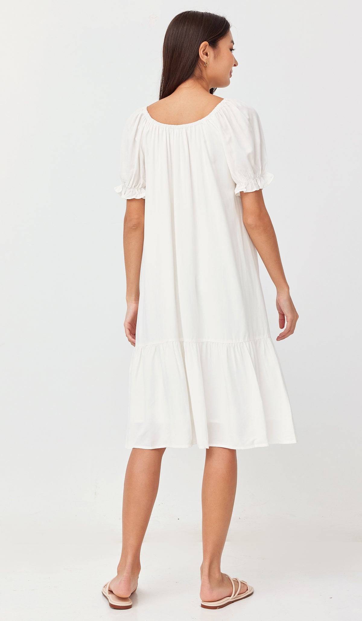 SALE - DAVINA ELASTIC NECKLINE DRESS WHITE