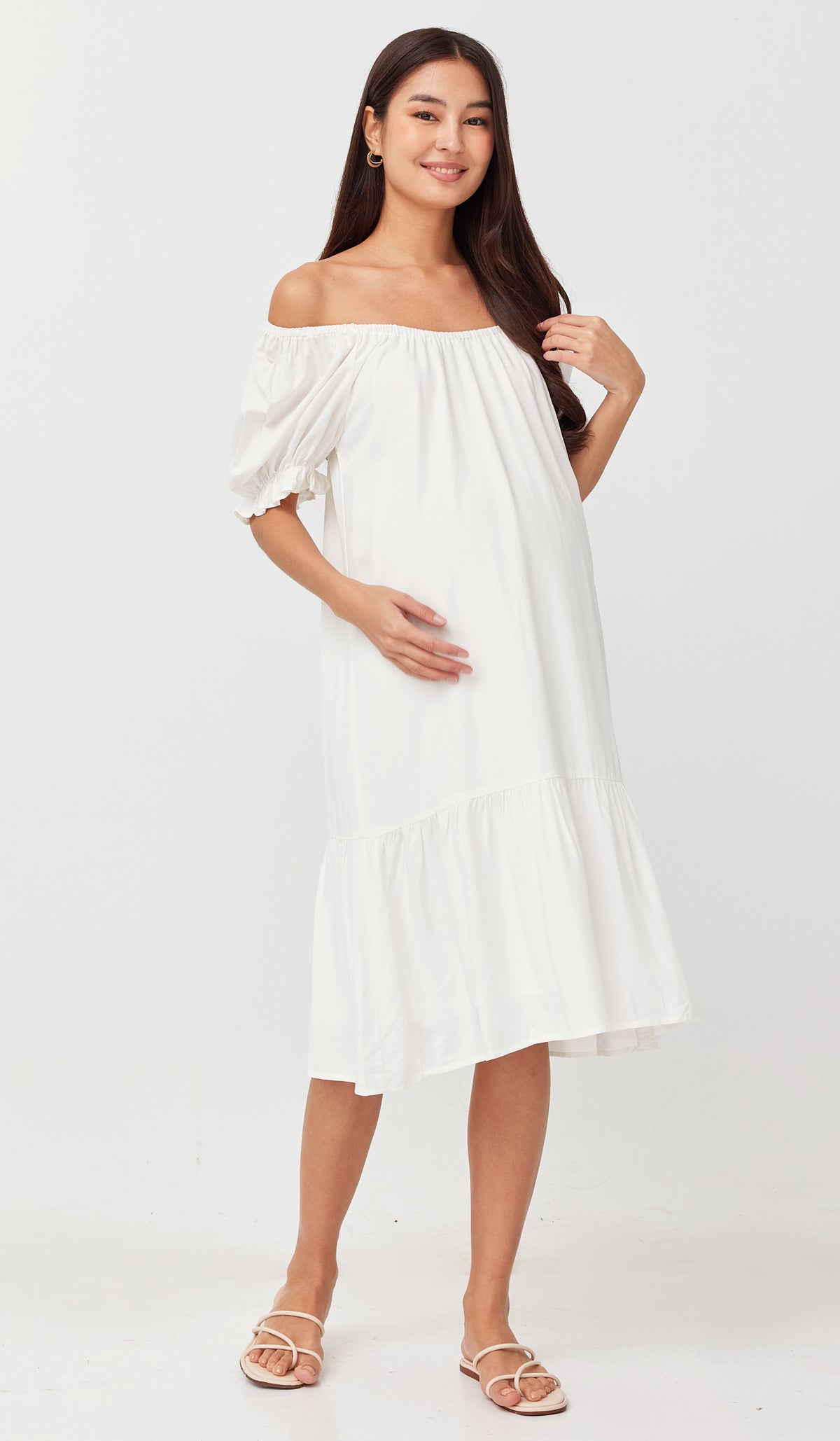 SALE - DAVINA ELASTIC NECKLINE DRESS WHITE