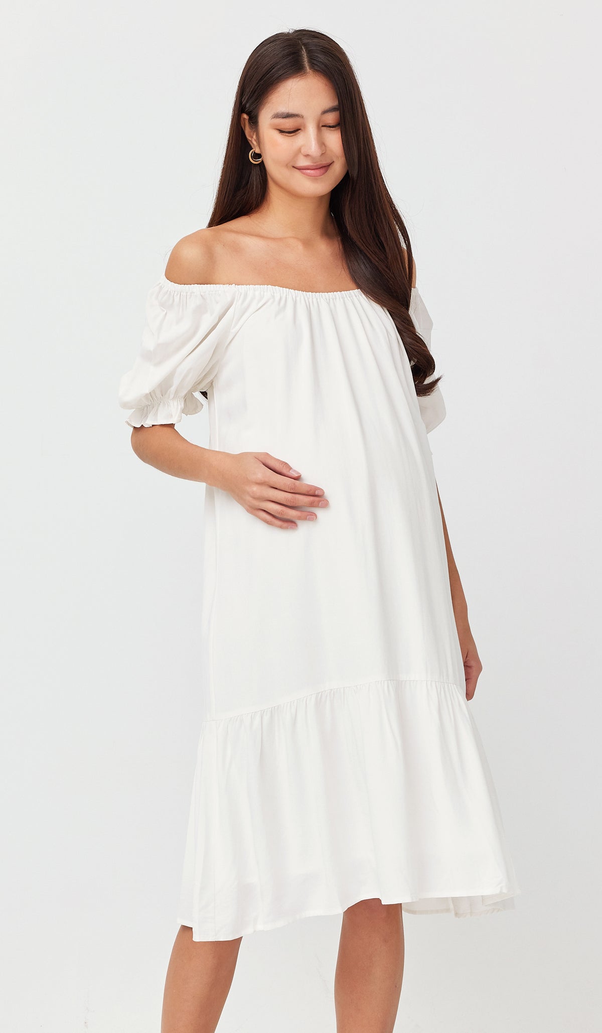 DAVINA ELASTIC NECKLINE DRESS WHITE