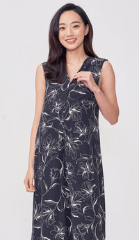ELISE FLORAL NURSING JUMPSUIT BLACK