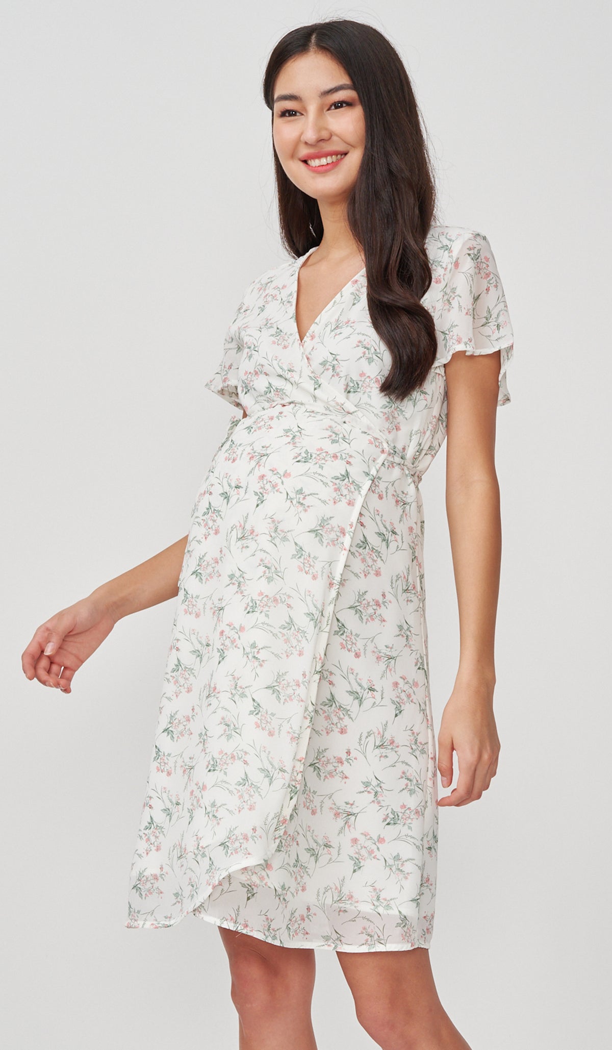 ERICA FLORAL WRAP DRESS WHITE