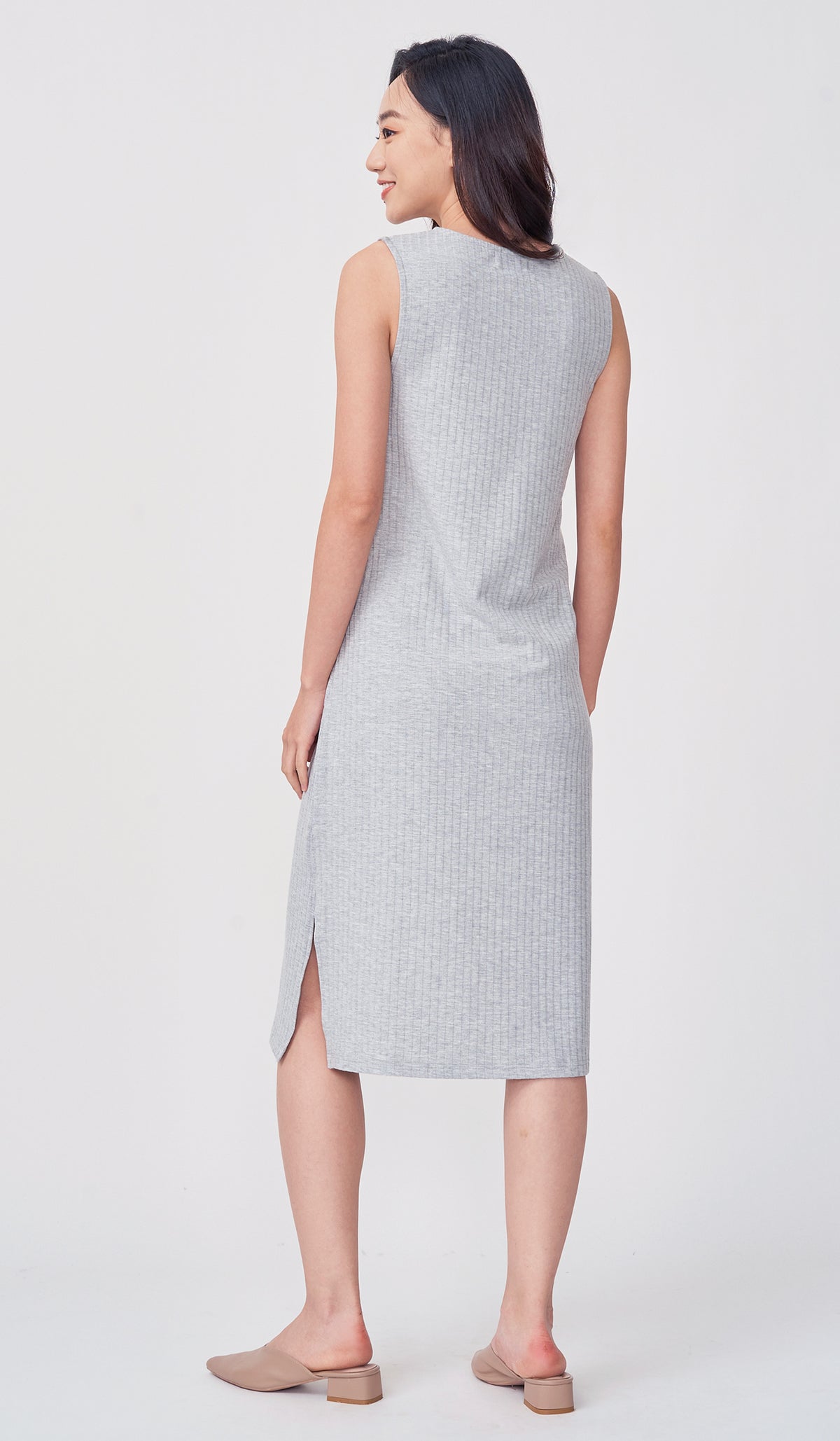 ERIN RIBBED MIDI DRESS GREY