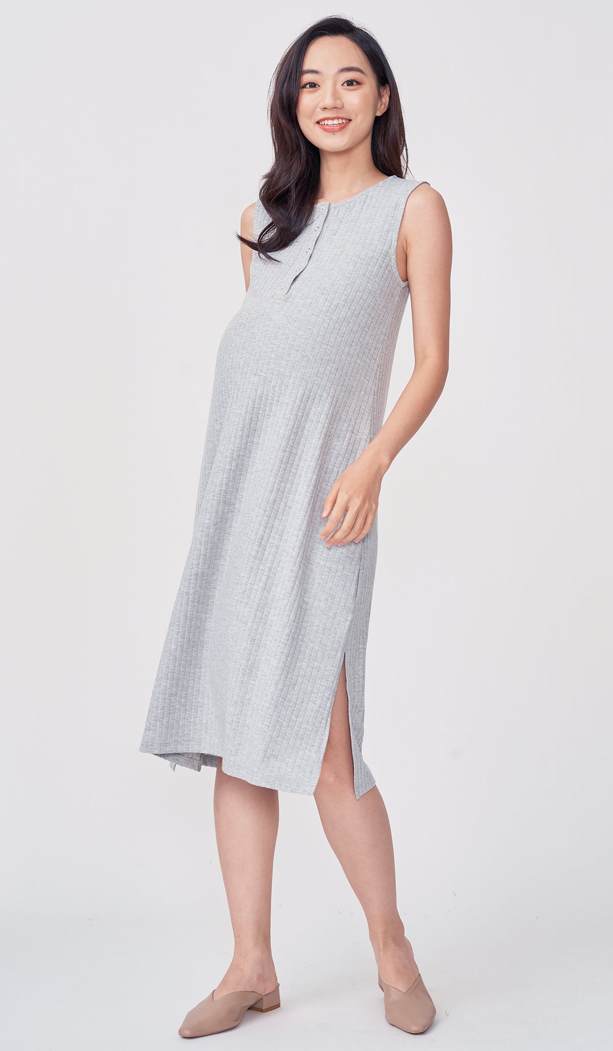 ERIN RIBBED MIDI DRESS GREY