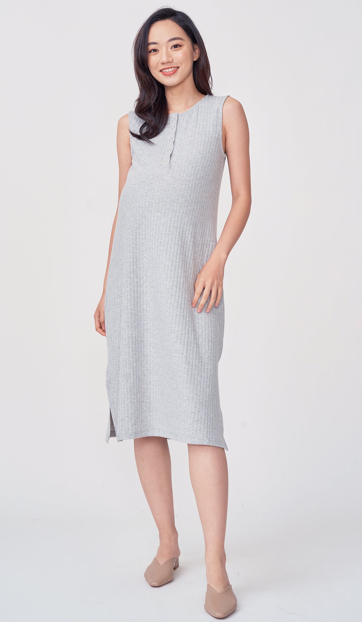 ERIN RIBBED MIDI DRESS GREY