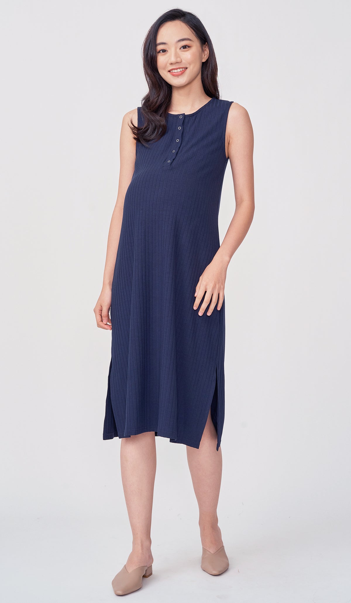 ERIN RIBBED MIDI DRESS NAVY