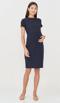 GWEN TIE-SASH NURSING DRESS NAVY