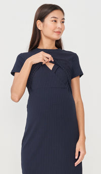 GWEN TIE-SASH NURSING DRESS NAVY