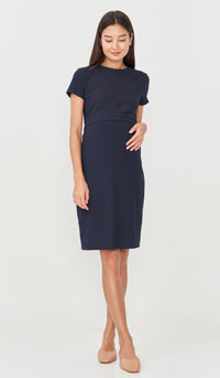 GWEN TIE-SASH NURSING DRESS NAVY