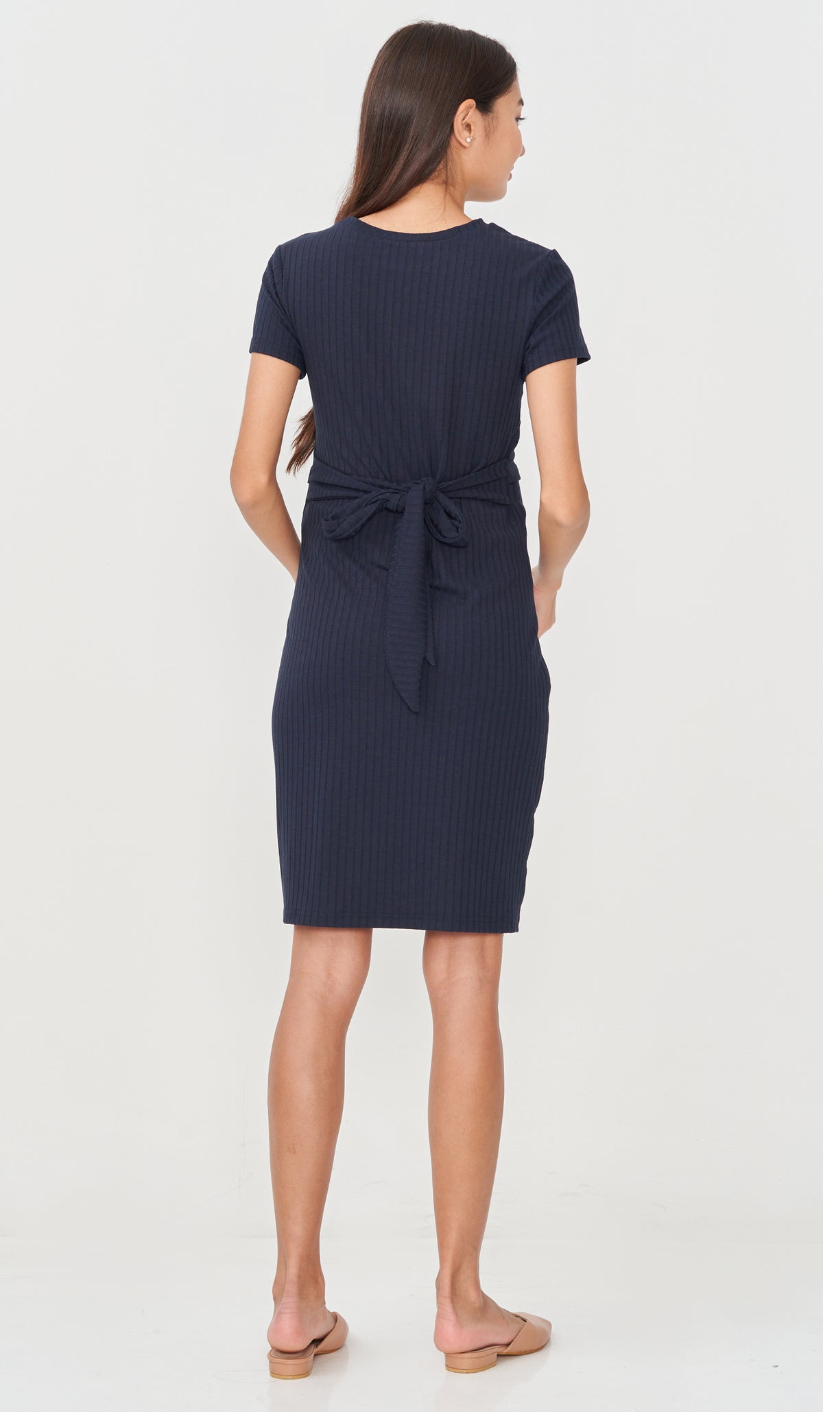 GWEN TIE-SASH NURSING DRESS NAVY