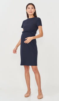 GWEN TIE-SASH NURSING DRESS NAVY