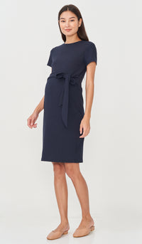 GWEN TIE-SASH NURSING DRESS NAVY
