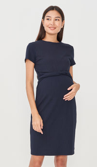 GWEN TIE-SASH NURSING DRESS NAVY