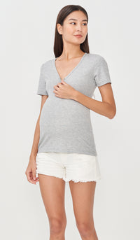 HALLIE BASIC BUTTONDOWN TOP GREY