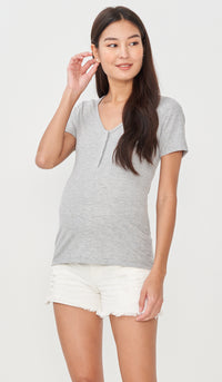 HALLIE BASIC BUTTONDOWN TOP GREY