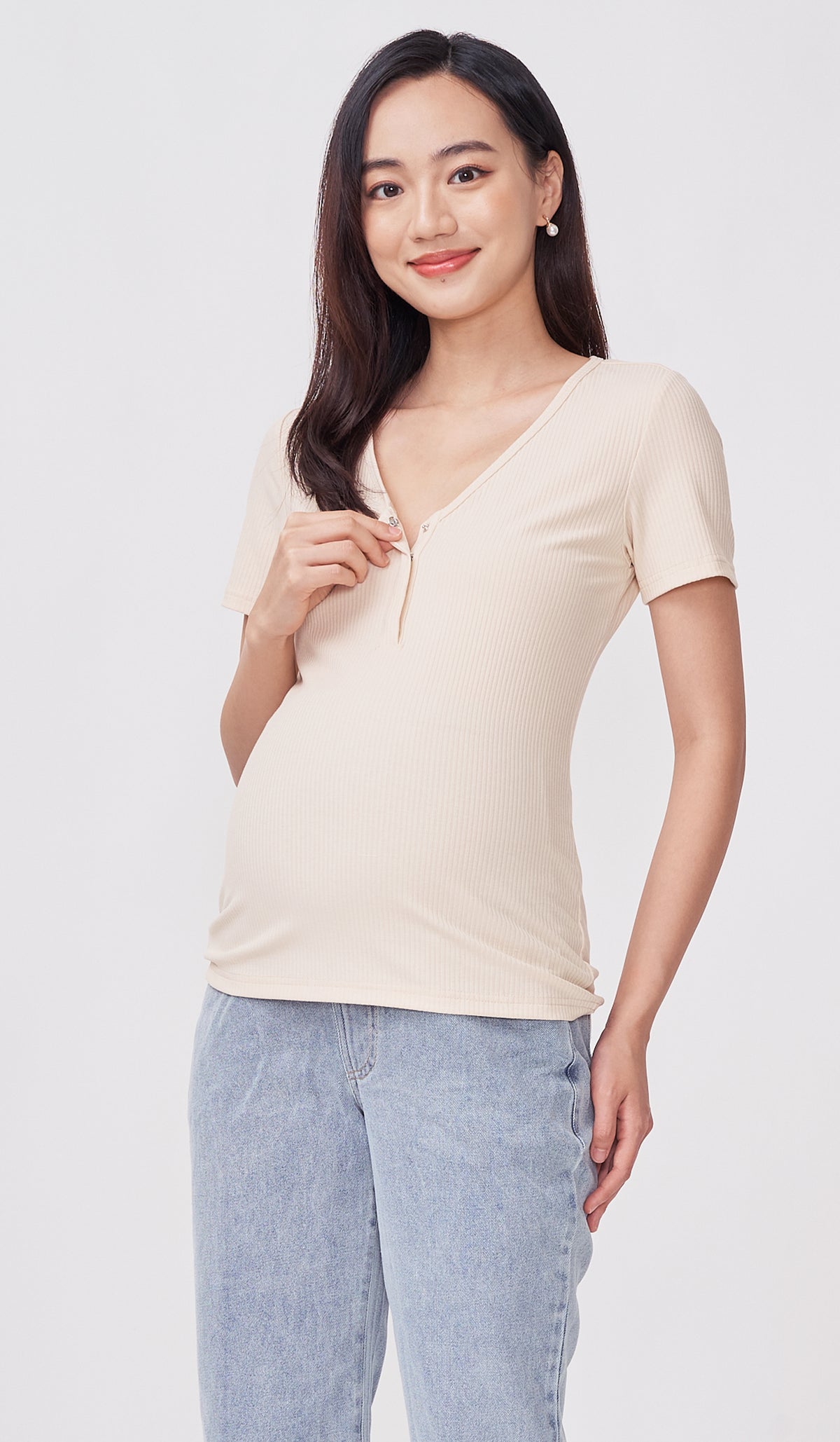 HALLIE BASIC BUTTONDOWN TOP CREAM