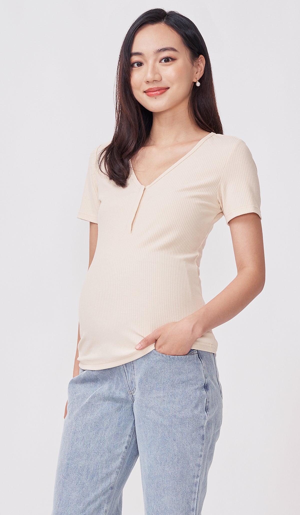 HALLIE BASIC BUTTONDOWN TOP CREAM