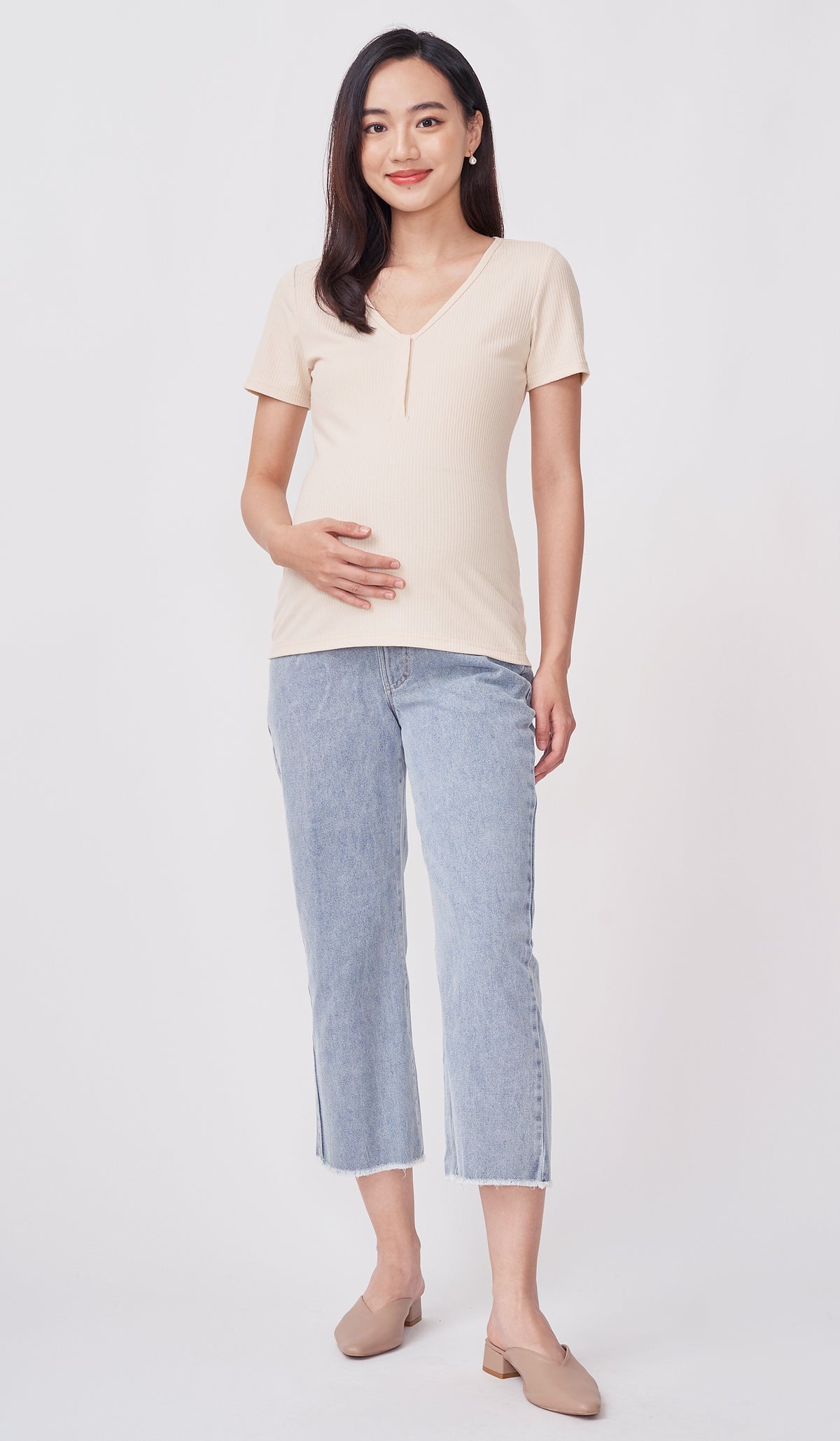 HALLIE BASIC BUTTONDOWN TOP CREAM