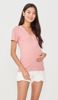 HALLIE BASIC BUTTONDOWN TOP PINK