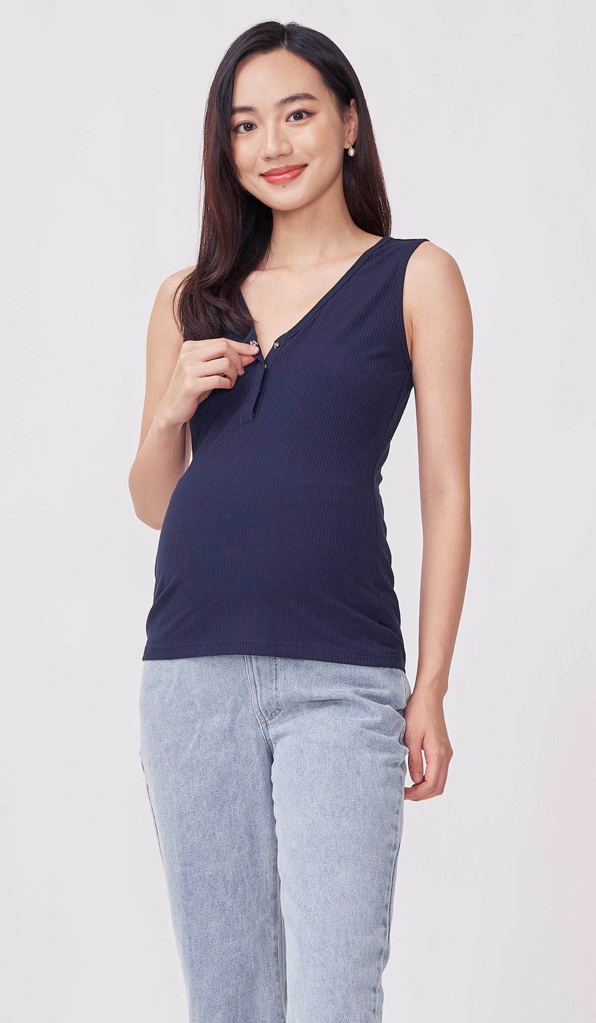 IVIE BASIC BUTTONDOWN TOP NAVY