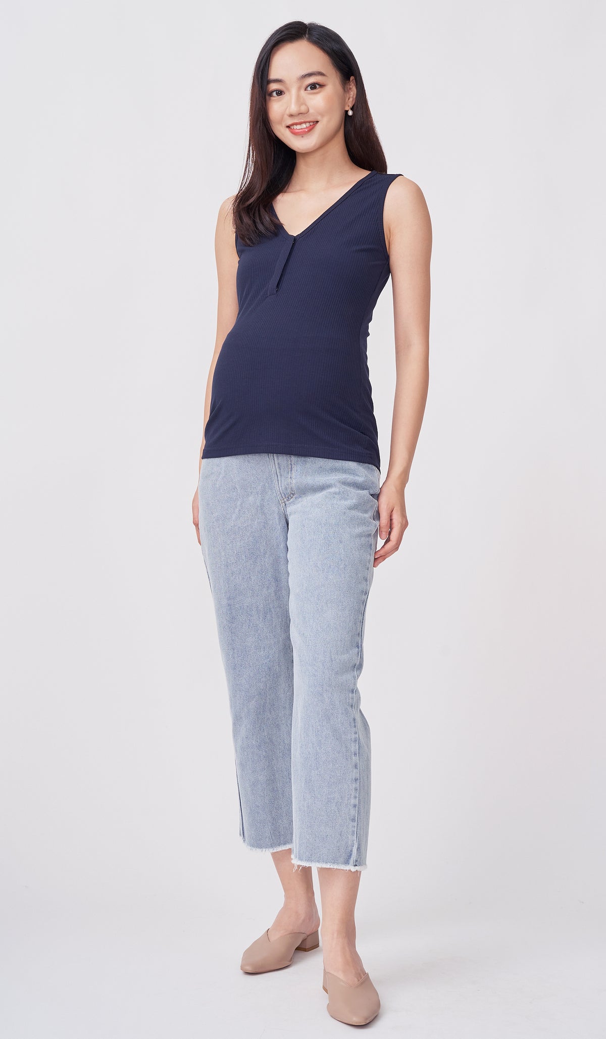 IVIE BASIC BUTTONDOWN TOP NAVY