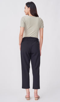 KENDALL ELASTIC TIE-WAIST PANTS BLACK
