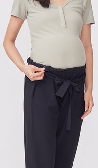 KENDALL ELASTIC TIE-WAIST PANTS BLACK