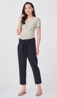 KENDALL ELASTIC TIE-WAIST PANTS BLACK