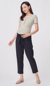 KENDALL ELASTIC TIE-WAIST PANTS BLACK