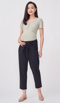 KENDALL ELASTIC TIE-WAIST PANTS BLACK