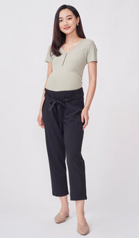 KENDALL ELASTIC TIE-WAIST PANTS BLACK