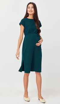 MAYA RIBBED NURSING DRESS GREEN