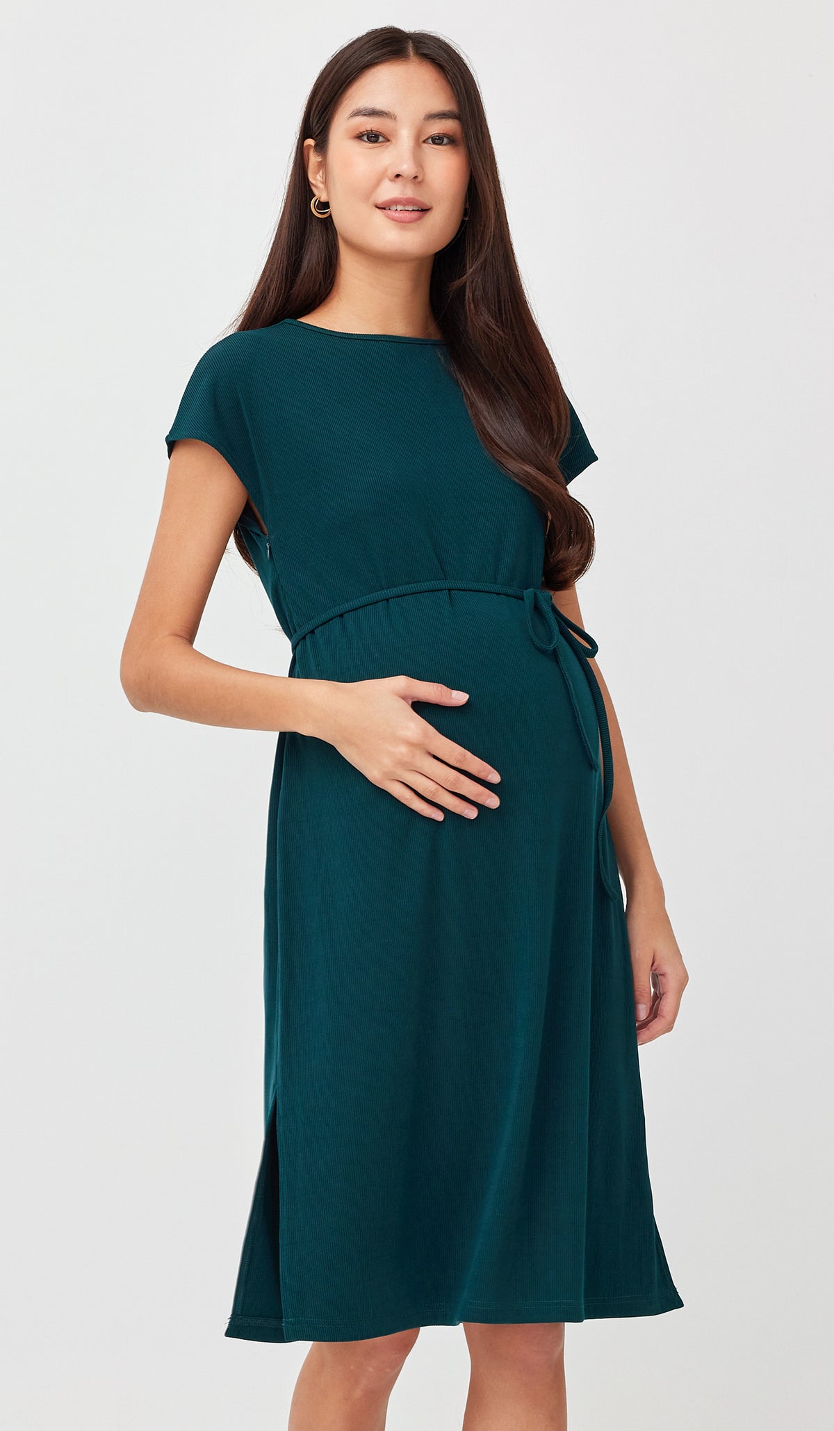 MAYA RIBBED NURSING DRESS GREEN