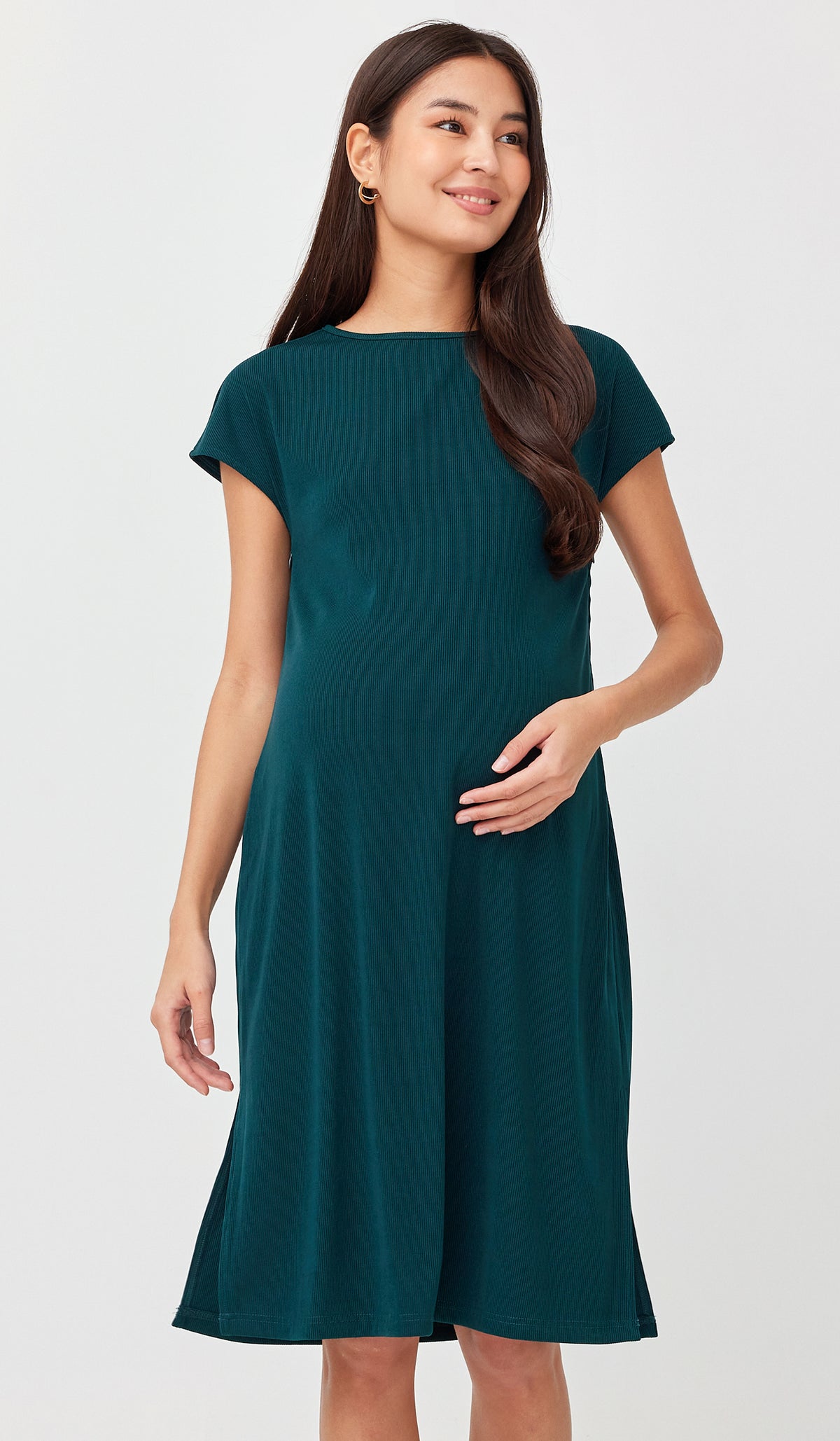 MAYA RIBBED NURSING DRESS GREEN