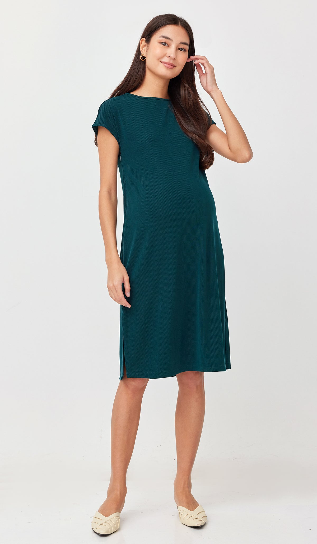 MAYA RIBBED NURSING DRESS GREEN