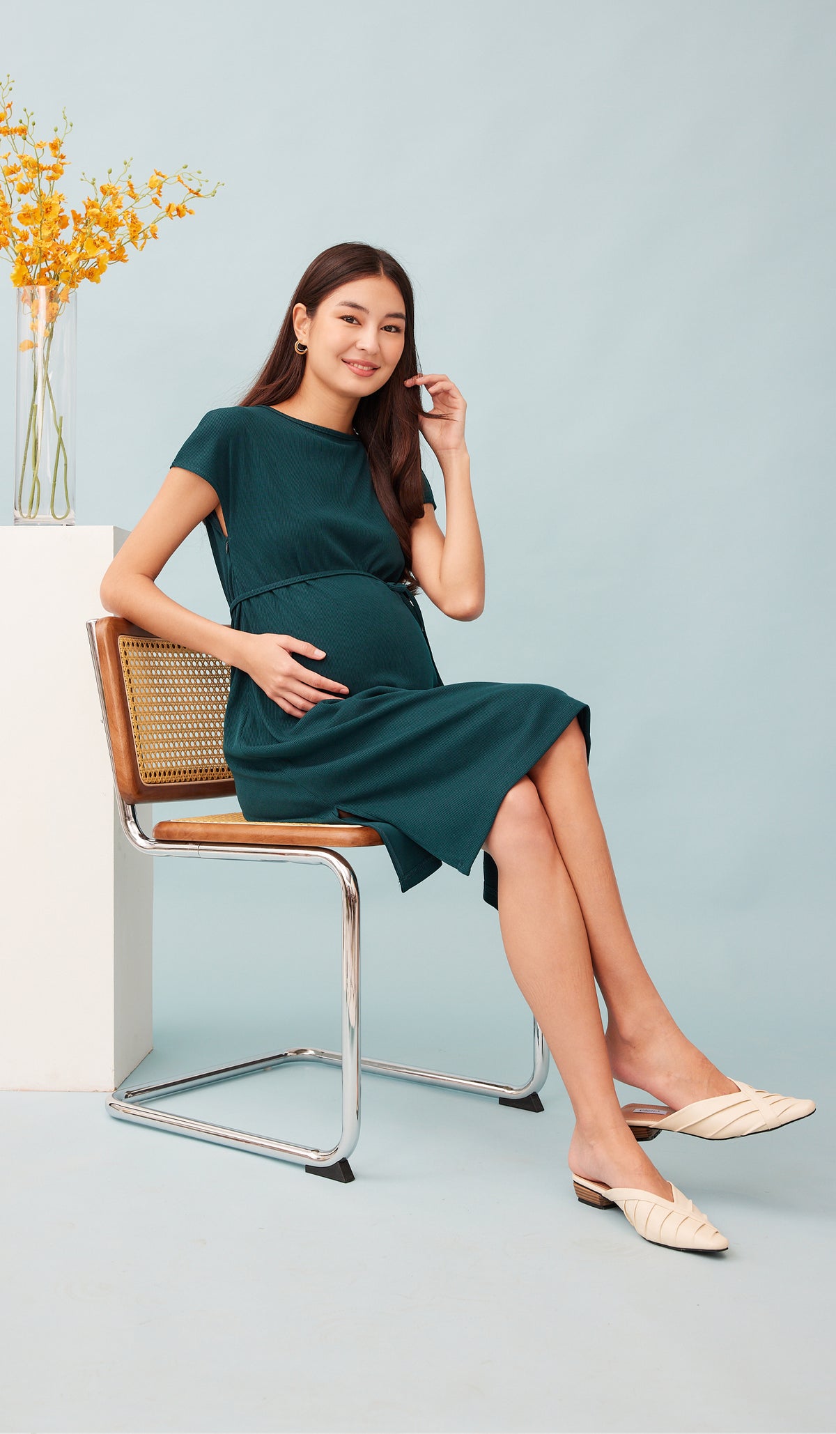 MAYA RIBBED NURSING DRESS GREEN