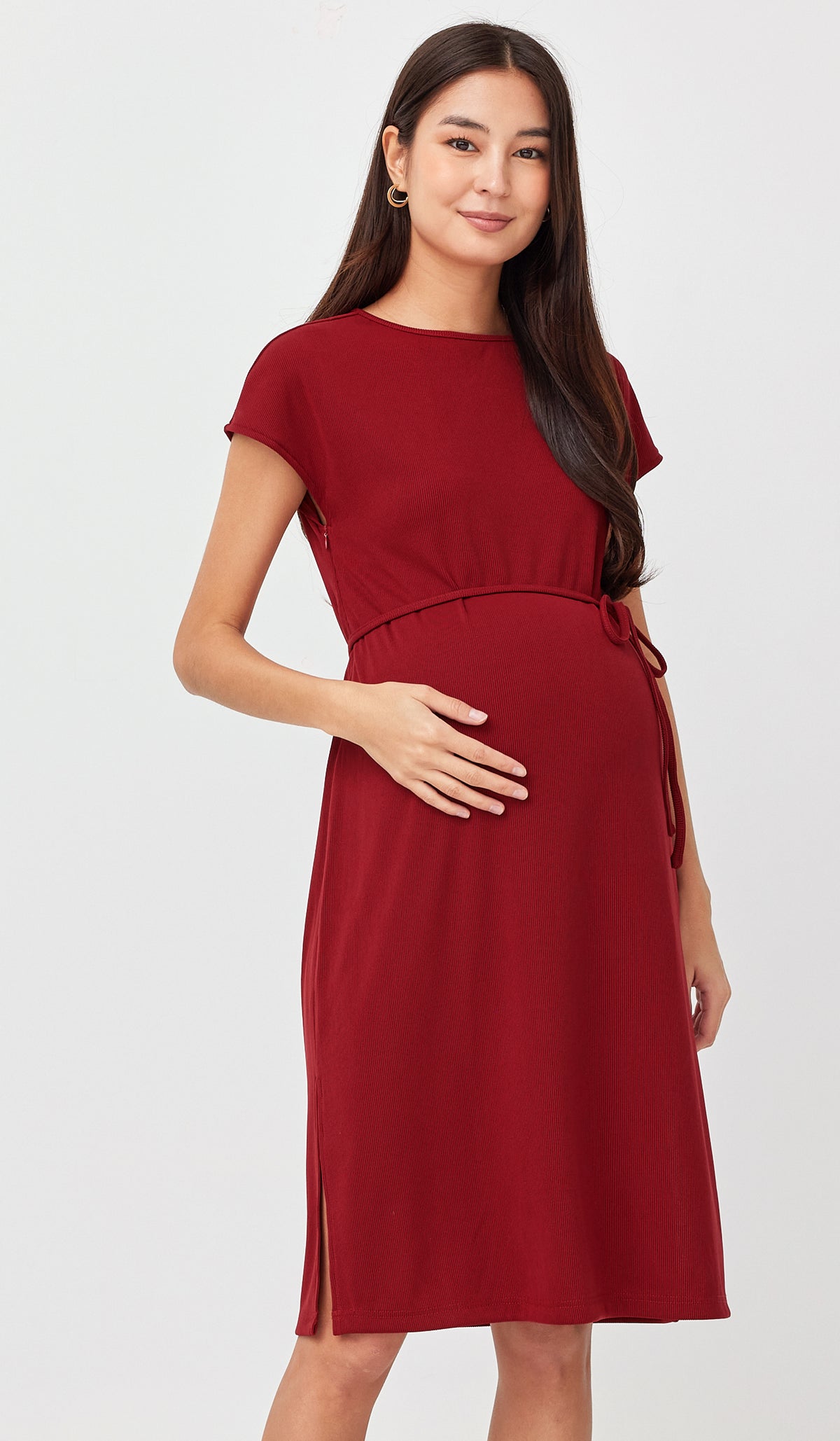 MAYA RIBBED NURSING DRESS RED