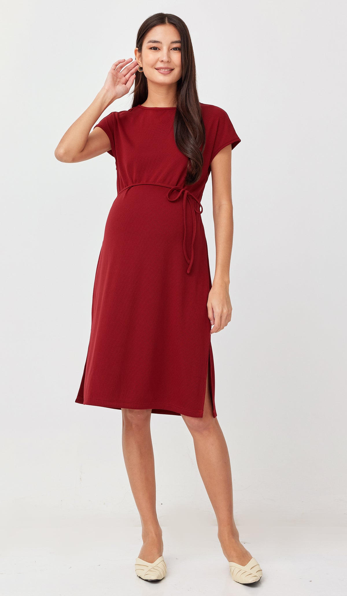 MAYA RIBBED NURSING DRESS RED