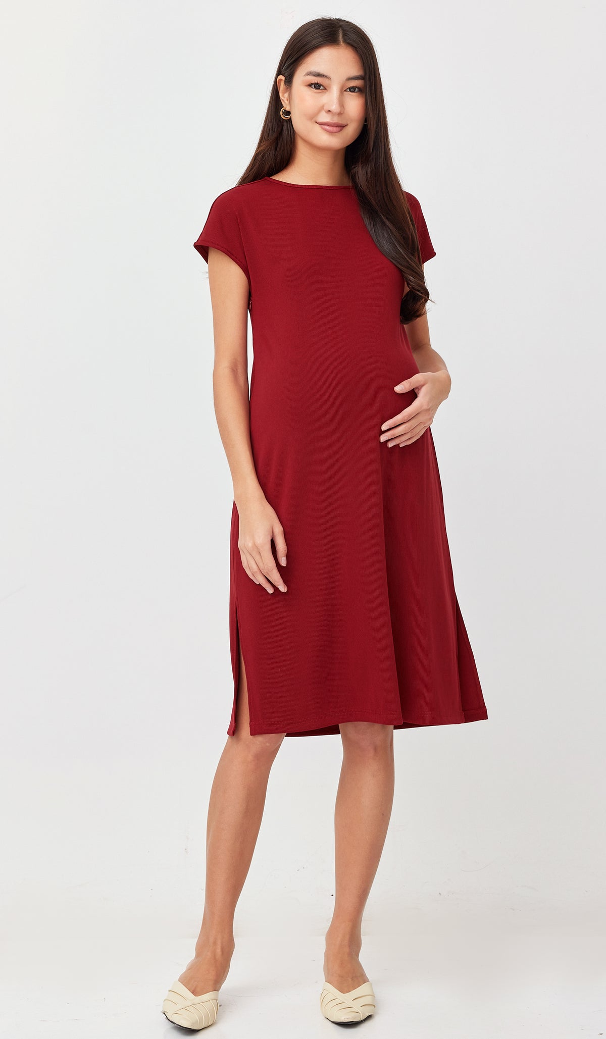 MAYA RIBBED NURSING DRESS RED