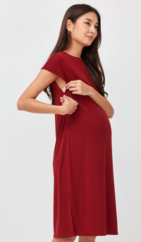 MAYA RIBBED NURSING DRESS RED