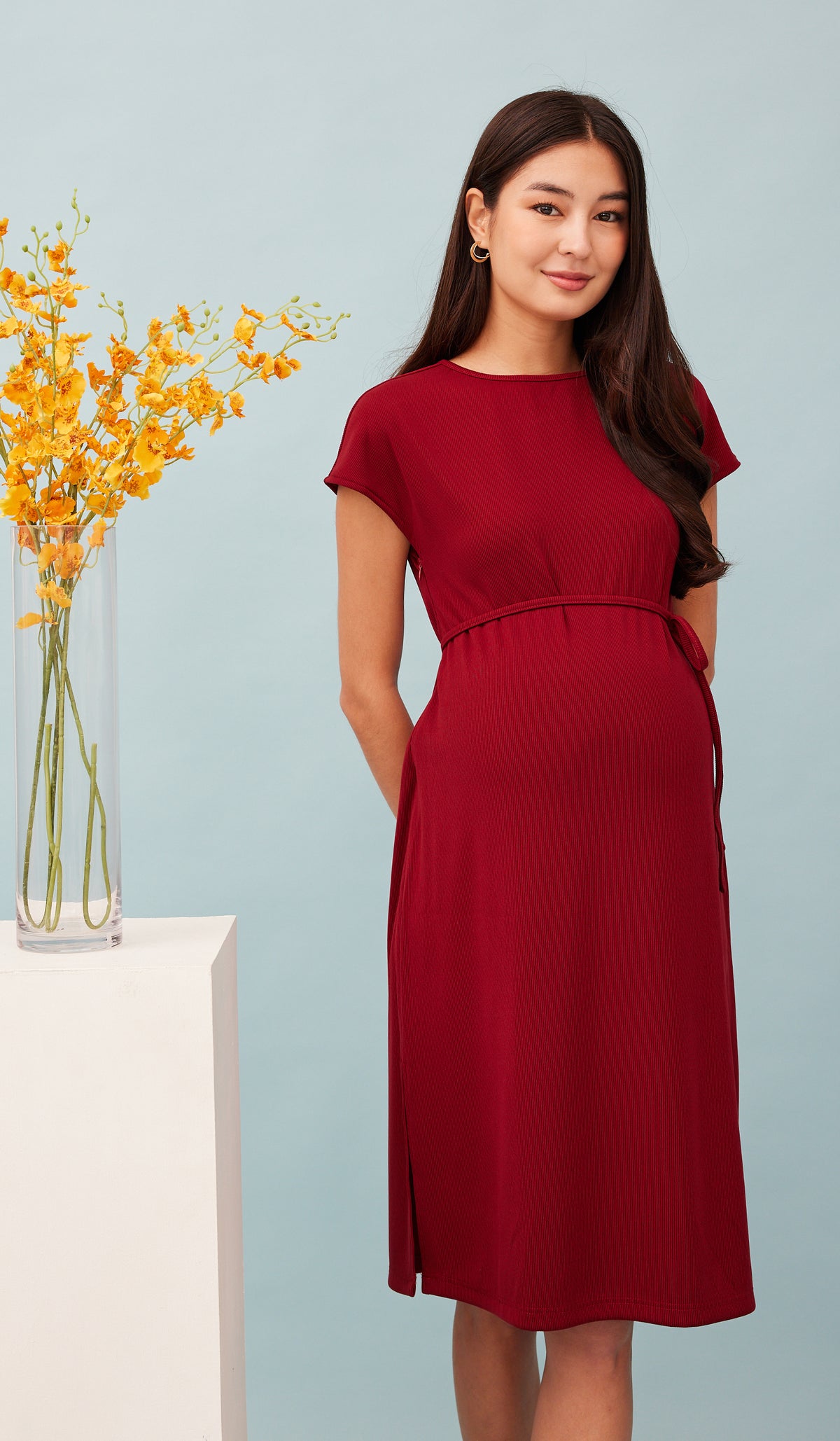 MAYA RIBBED NURSING DRESS RED