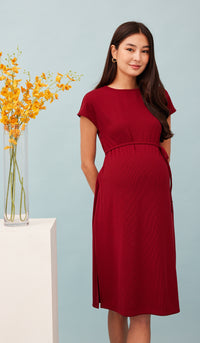 MAYA RIBBED NURSING DRESS RED