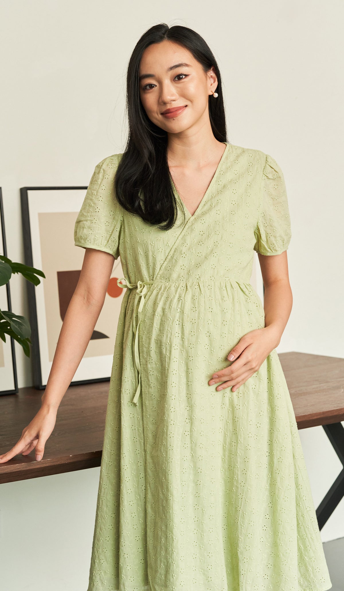 MEREDITH EYELET WRAP DRESS SAGE