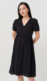 MEREDITH EYELET WRAP DRESS BLACK