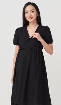 MEREDITH EYELET WRAP DRESS BLACK