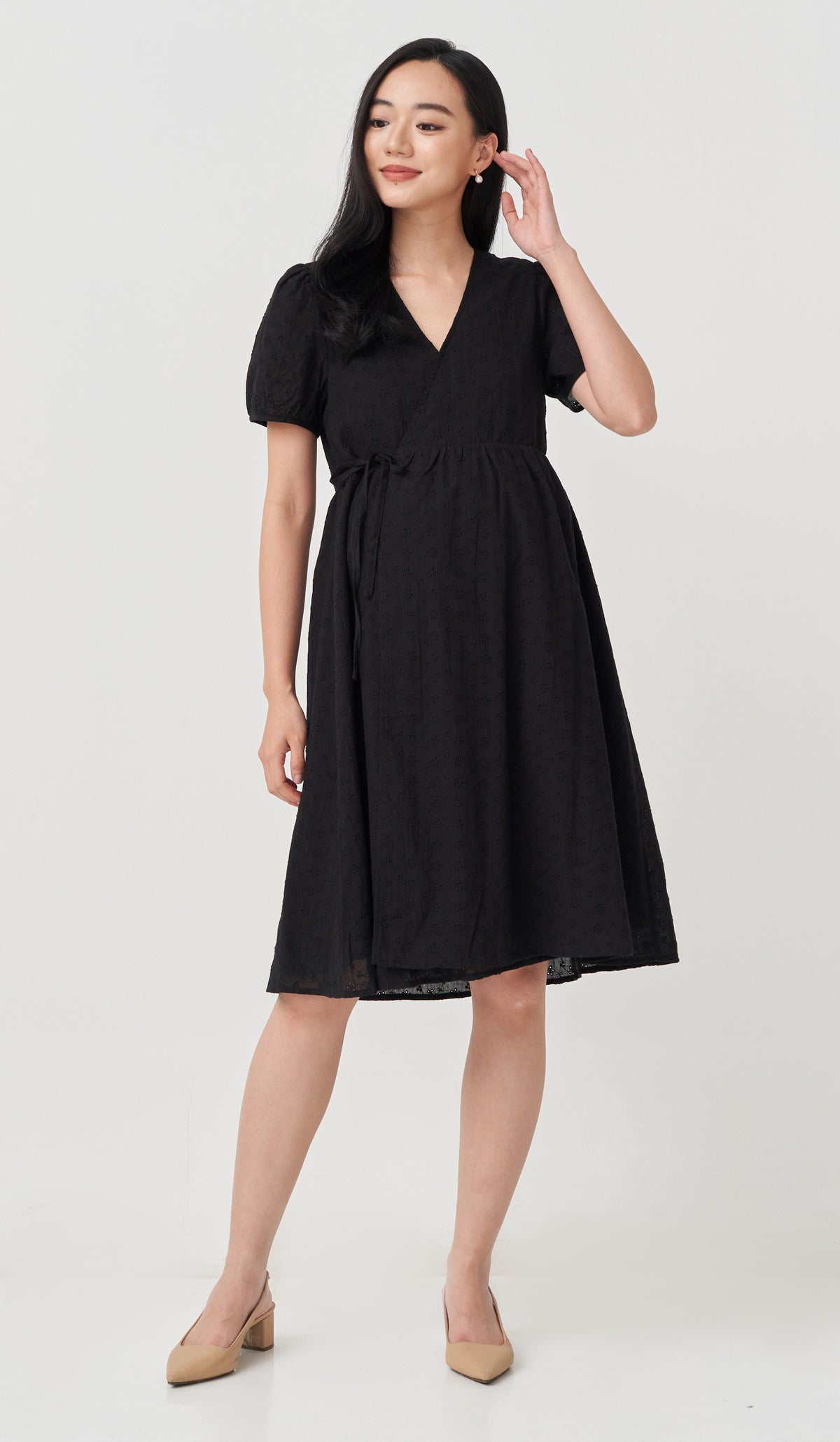 MEREDITH EYELET WRAP DRESS BLACK