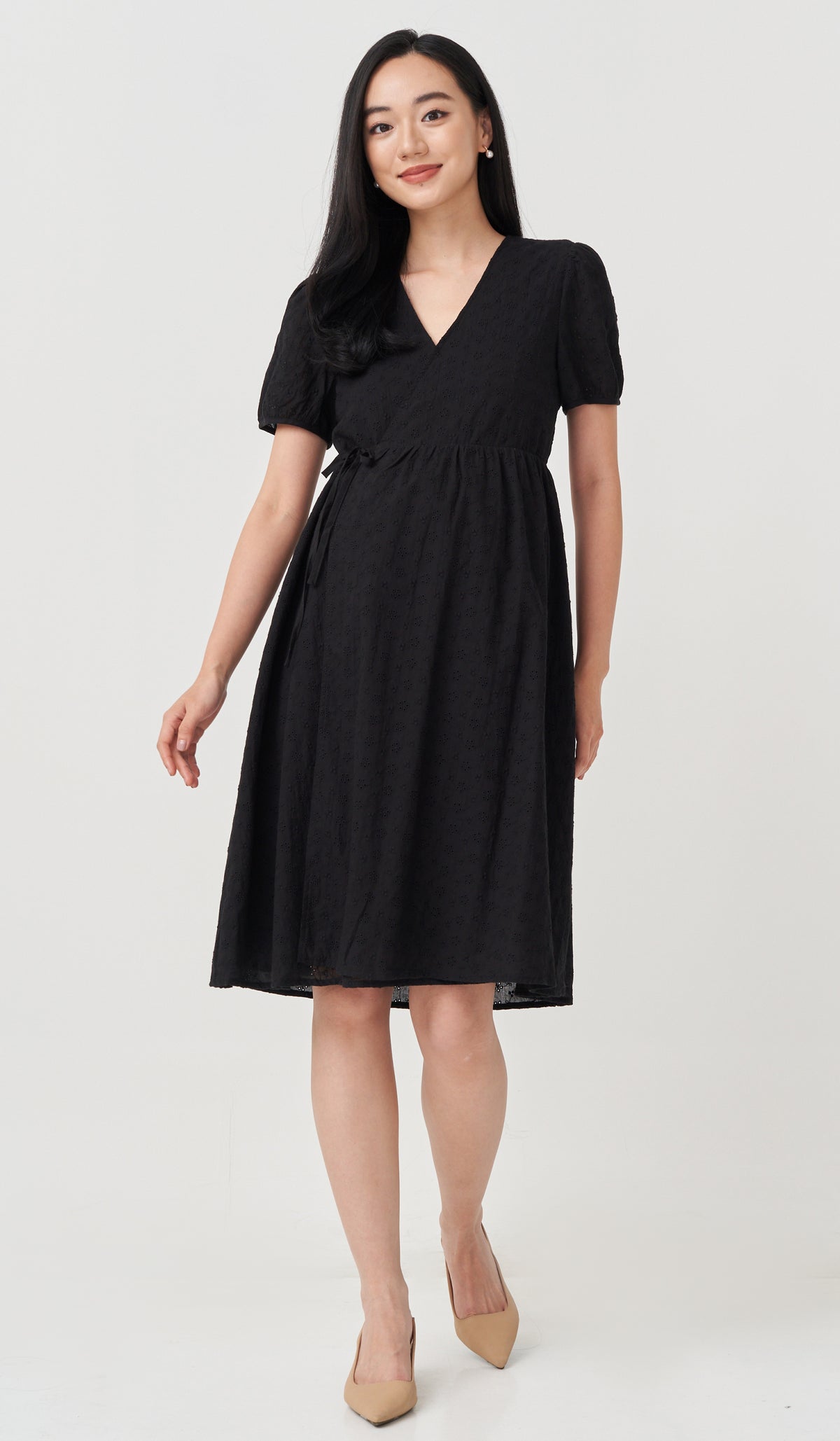 MEREDITH EYELET WRAP DRESS BLACK